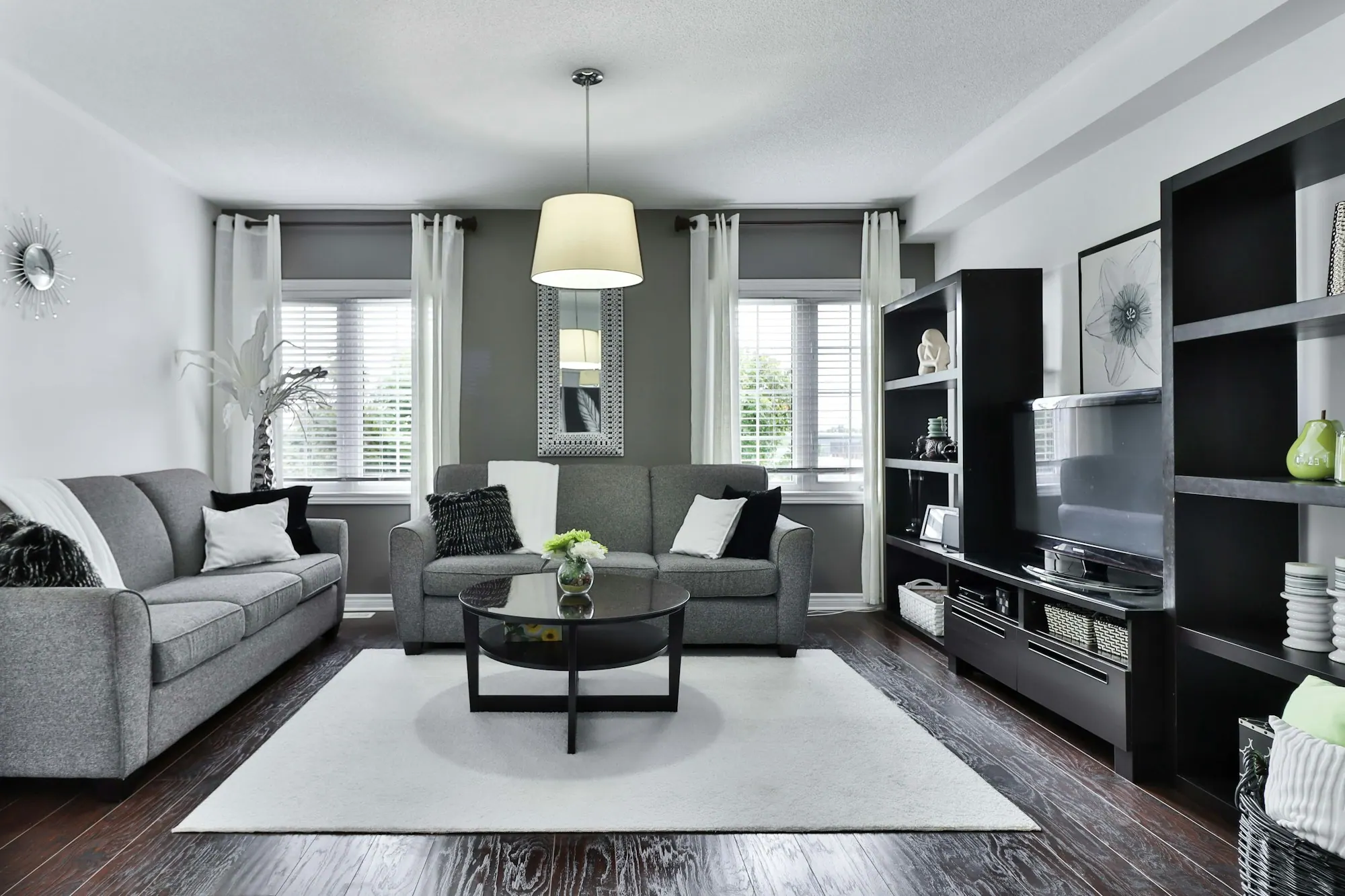 Grey lounge in afternoon light
